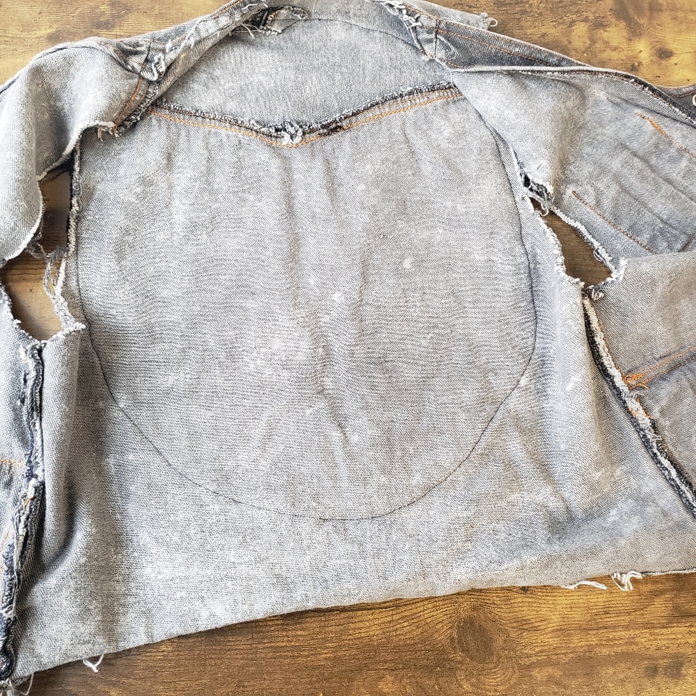 Handmade OOAK Grey Denim Jean Crop Acid Wash Vest Cobra Outlaw + Skull Skates - Picture 14 of 15